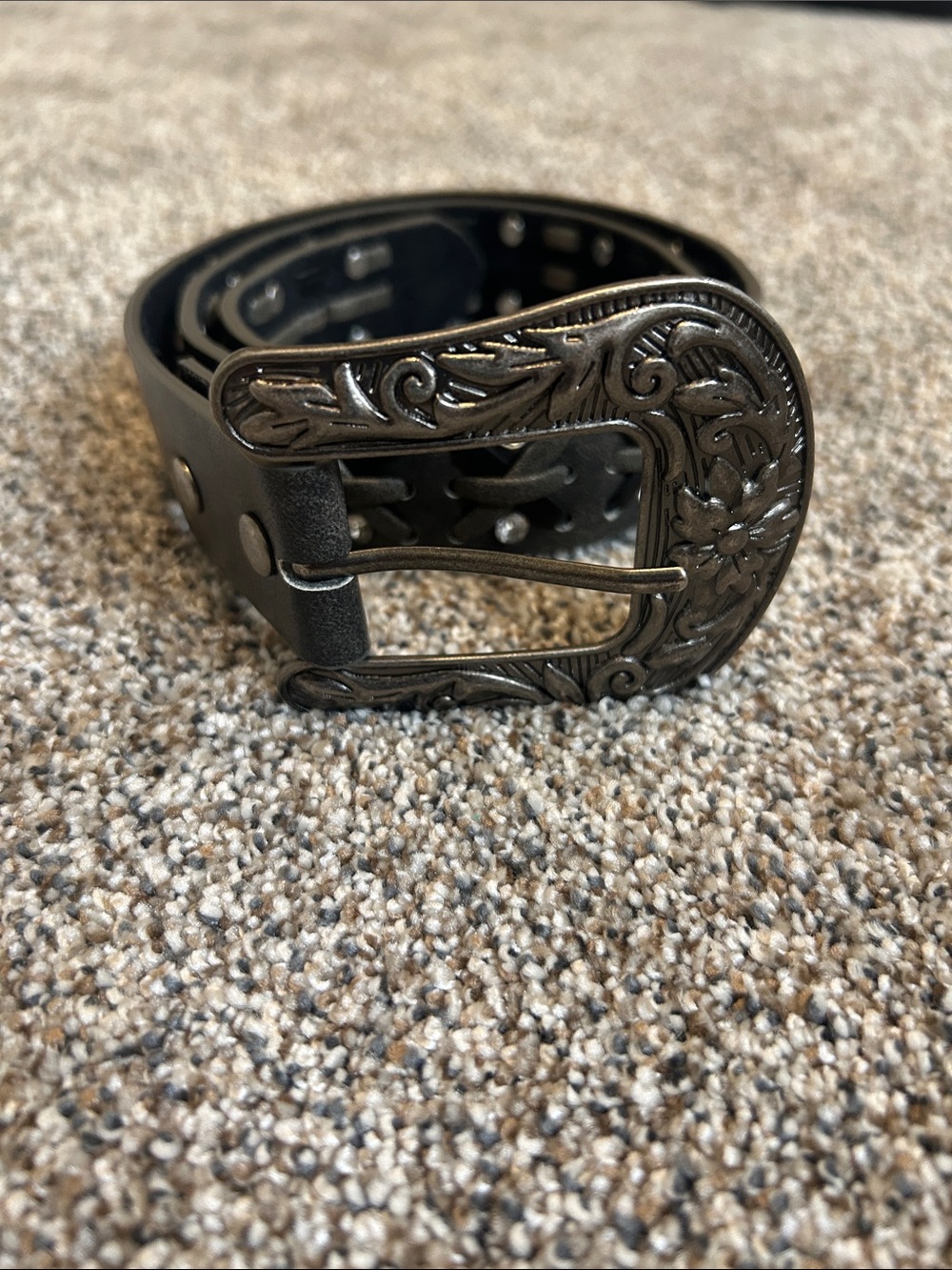 Black Western-Style Leather Belt with Buckle